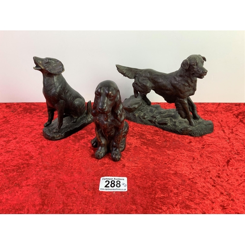 288 - Retriever dog signed Spouse ’87, bronze labrador, and wooden spaniel figures