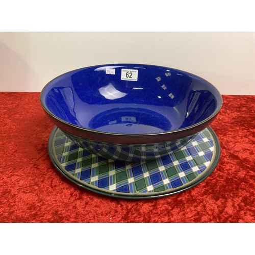 62 - Large Denby bowl (30cm diameter) and a Denby cake plate, blue/green