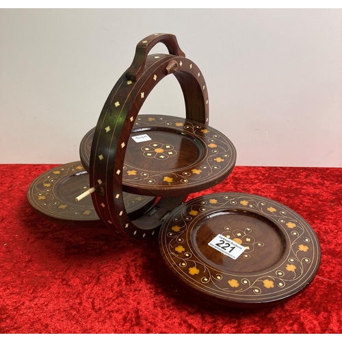 221 - Collapsible/fold up wooden cake stand with inlaid detail