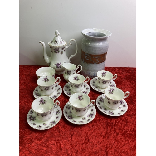 229 - Studio pottery vase, along with Royal Albert Sweet Violets coffee set