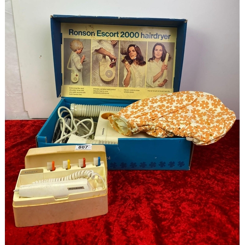 807 - Vintage Ronson Escort 2000 Hair Dryer along with a Ronson vintage toothbrush