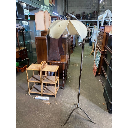 846 - Vintage metal standard lamp with fabric shade