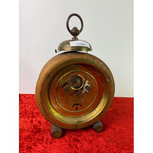 10 - Really funky vintage bedside wooden alarm clock, with scrolled wood frame, and a very large Bell (no... 