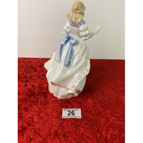 26 - Royal Doulton figurine of a lady in a blue dress, named ‘Laura’. Part of a set of 6 highly collectib... 