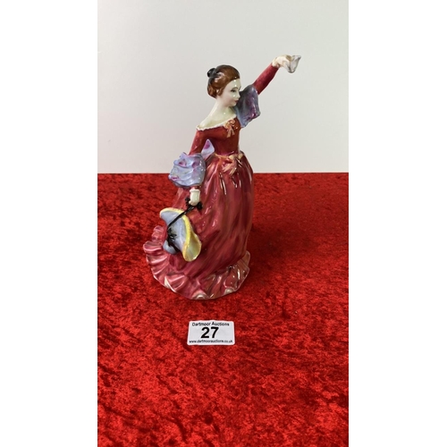 27 - Royal Doulton figurine of a lady in a red dress, titled ‘Fond Farewell’. Part of a set of 6 highly c... 