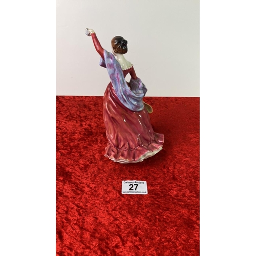 27 - Royal Doulton figurine of a lady in a red dress, titled ‘Fond Farewell’. Part of a set of 6 highly c... 