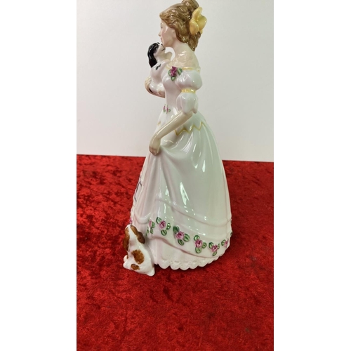 30 - Royal Doulton figurine of a lady in a white dress with rosebuds to hem, entitled ‘Take Me Home’, wit... 