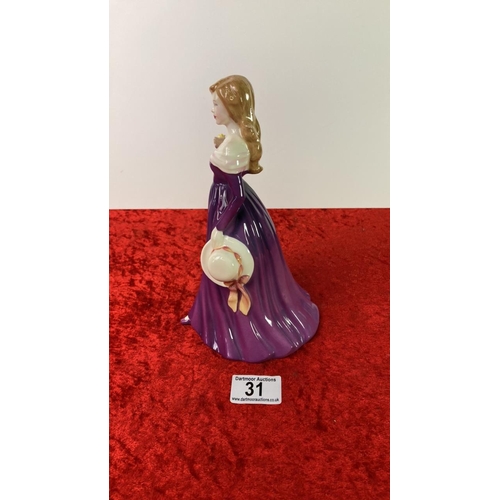 31 - Royal Doulton figurine of a lady in a lilac dress, named ‘Melissa’. Part of a set of 6 highly collec... 