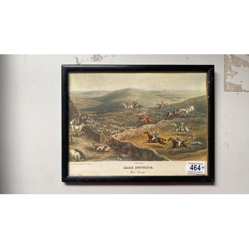 464 - 3 x Hunting scene prints. The largest measures approx 31 cm H x 47 cm W