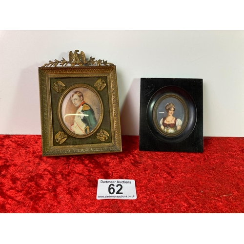 62 - Two beautiful miniatures by Jean Derval, one of Napoleon Bonaparte in a gilt frame with Imperial eag... 