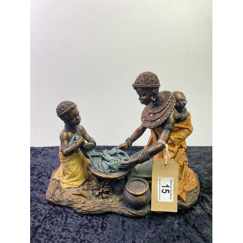 15 - Resin model depicting African figures - approx 22cm tall