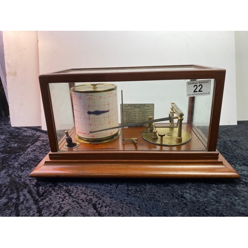 22 - Antique wooden and glass cases barograph by Short & Mason, London