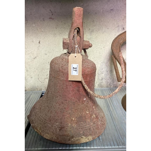 27 - Very large heavy bell with clanger - approx 52cm tall including fitting