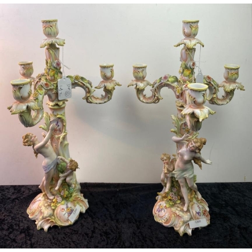 37 - Stunning pairs of 19 century Sitzendorf Porcelain Meissen style figural candelabra and superb condit... 