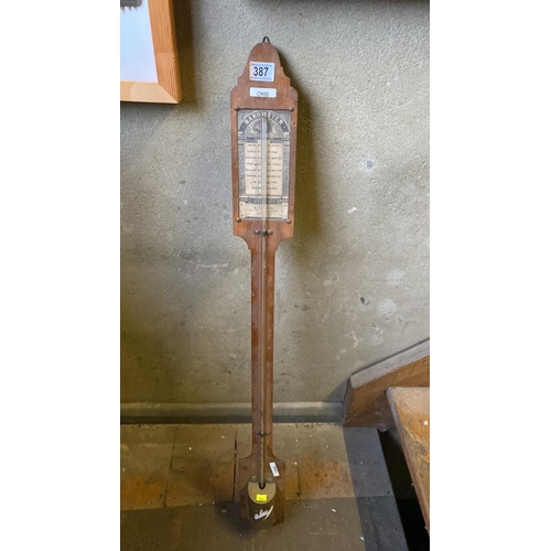 387 - Vintage mercury stick barometer, approx 100cm tall