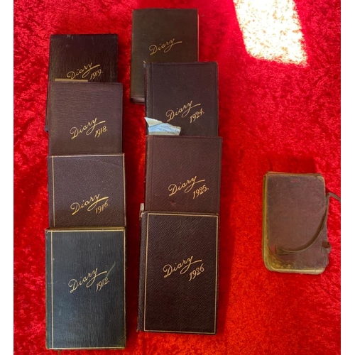 420 - 8 diaries dating from 1912 through to 1926. Interesting reading. TJ and J Smiths pocket diary.... 