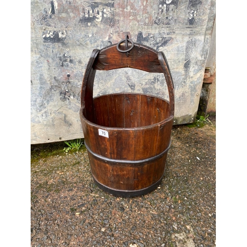 70 - Metal rimmed vintage wooden well bucket