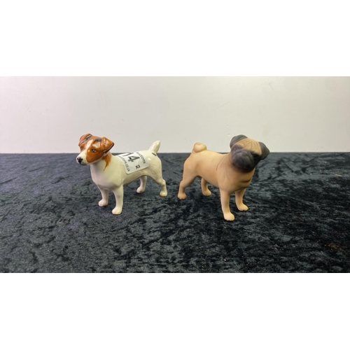 114 - 2 small Beswick dogs - A Jack Russell terrier and a Pug