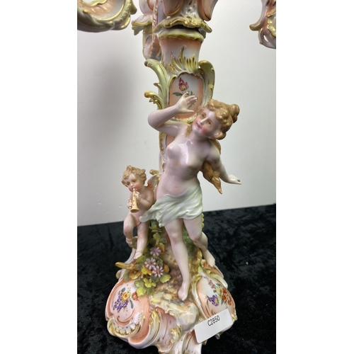 160 - Stunning pair of 19 century Sitzendorf Porcelain Meissen style figural candelabra/candlesticks in su... 