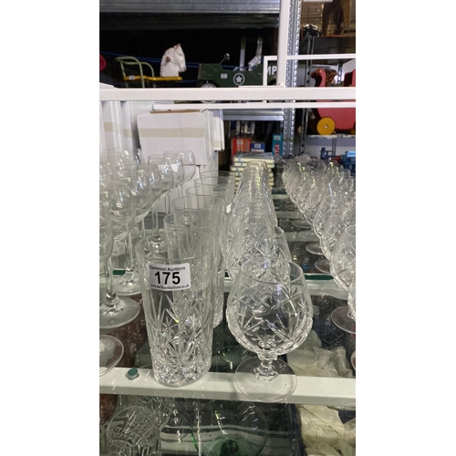 175 - 6 cut glass beakers along with 10 brandy glasses