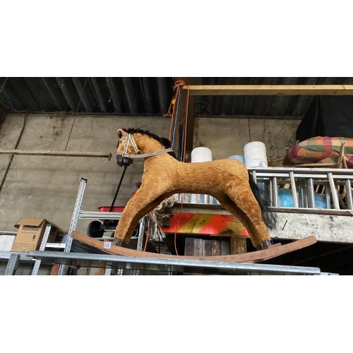 223 - Plush rocking horse on wooden frame