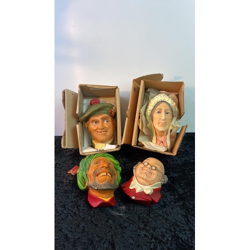 316 - Four Bossons pottery heads - Betsy Trotwood, Mr Pickwick, Jock and Kurd