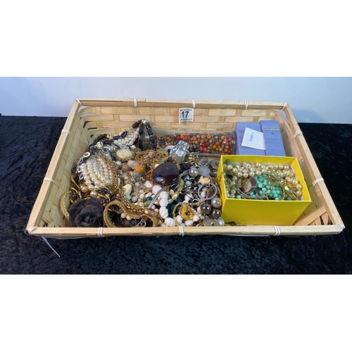 317 - Basket of costume jewellery inc. necklaces, beads, bracelets etc