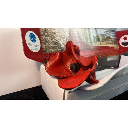 345 - Boxed Paul Cummins ceramic poppy with metal pole/stand from the ‘Blood Swept Lands and Seas of Red’ ... 