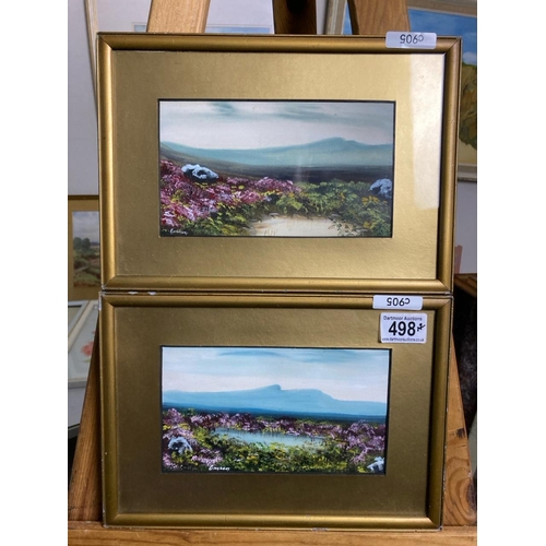 498 - A pair of signed paintings of Dartmoor scenes by Gresham. Approx 20cm x 29cm