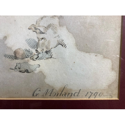 510 - A print by G Morland 1790 depicting studies of pigs, cows, goats and dogs. Significant discoloration... 