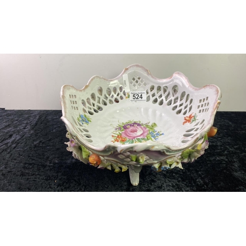 524 - Highly decorative antique Schierholz German porcelain bowl in the Dresden style with flowers and fru... 