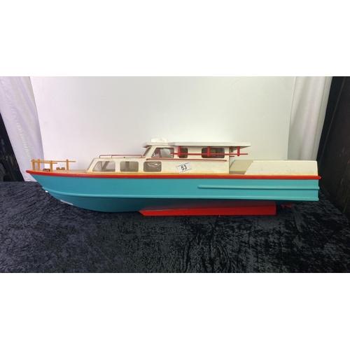 53 - Large handmade wooden painted boat, approx 84cm long