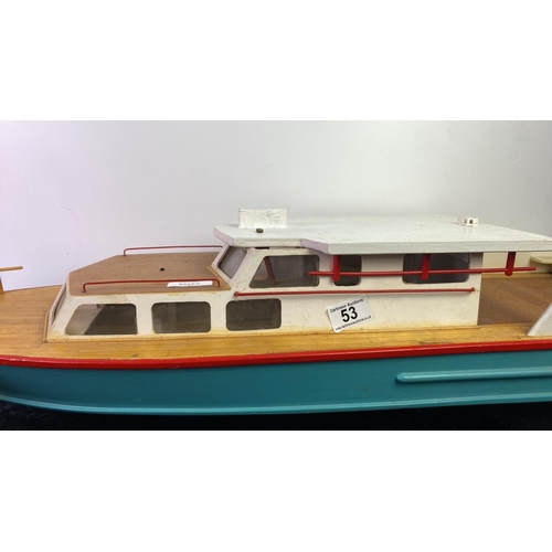 53 - Large handmade wooden painted boat, approx 84cm long