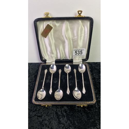 535 - Cased set of six silver coffee spoons, Birmingham 1974, total weight 39g