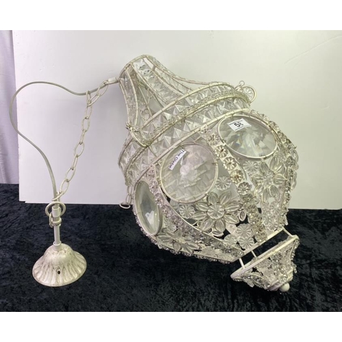 58 - Large metal and glass chandelier / light fitting with chain, approx 60cm tall