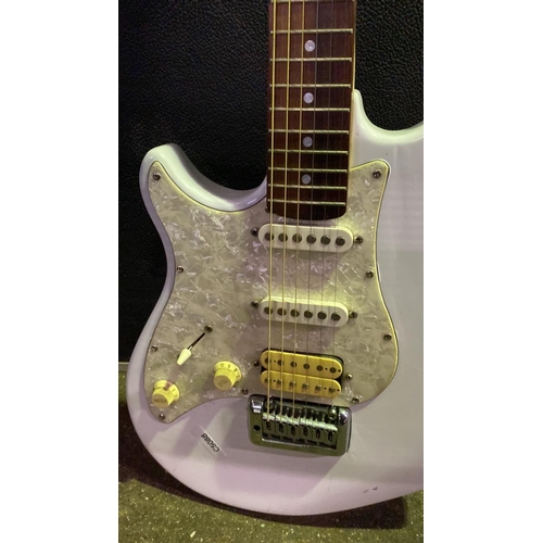 619 - A white-bodied with mother-of-pearl 6 string electric guitar