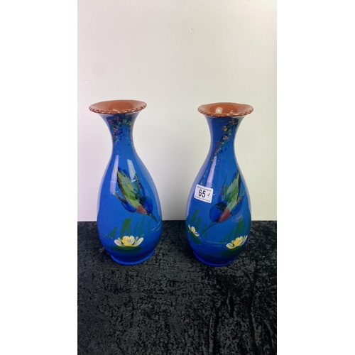 65 - Pair of Longpark, Torquay kingfisher vases, approx 29cm tall