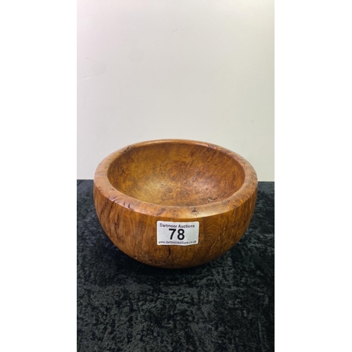 78 - Turned burr walnut bowl, signed PH to base, approx 11cm tall and 19cm diameter