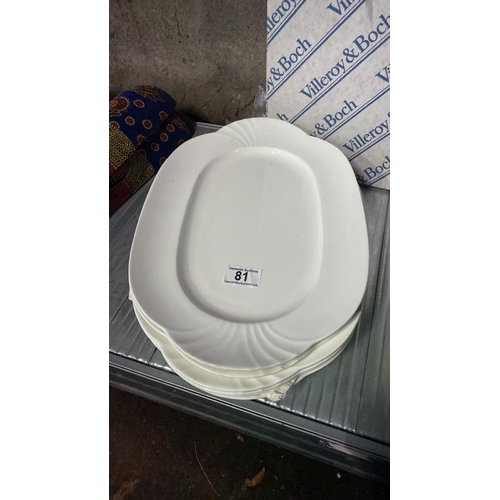 81 - Six Villeroy and Boch Arco Weiss white oval platters, approx 38cm x 26cm in excellent condition