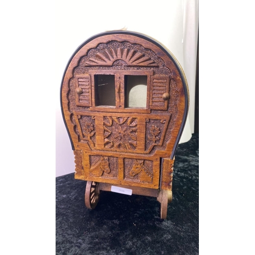 89 - Carved wooden gypsy caravan, approx 31cm tall