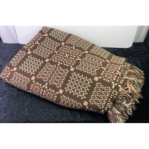 92 - Welsh woollen blanket with brown and beige patterned design - approx 245cm x 245cm