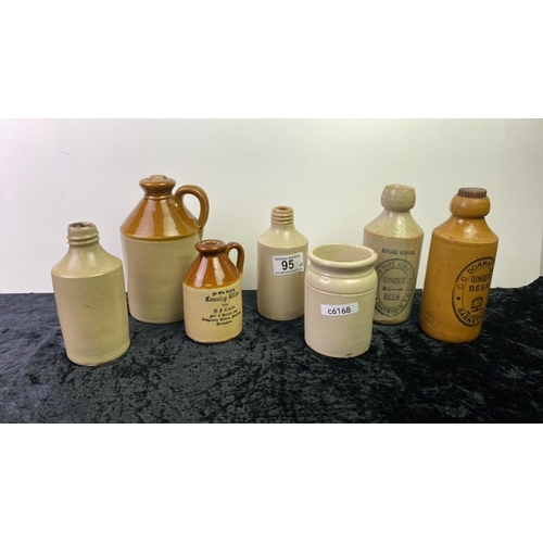 95 - Seven stoneware pots inc Dartmouth and Barnstaple ginger beer bottles