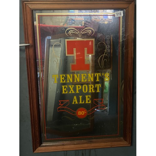 516 - Framed Tennants Export Pub Mirror. Approx 76cm x 51cm.