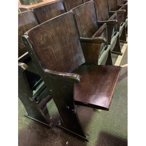 659 - Row of seven vintage wooden cinema seats - Measure approx 354cm across and 87cm tall. (attached in o... 