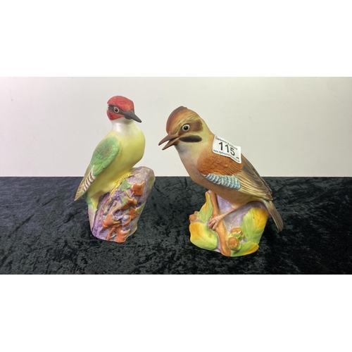 115 - Royal Worcester Woodpecker along with a pottery Jay with no makers mark