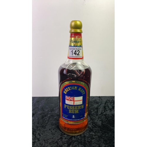 142 - Bottle of Pusser’s Rum Blue Label - damage to label - 1 litre - 47.75% and 95.5 proof