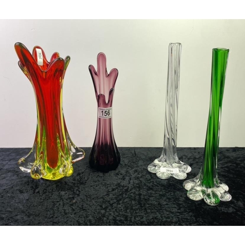 156 - A selection of 4 glass stem vases Murano style, no marks - 27-30 cm tall