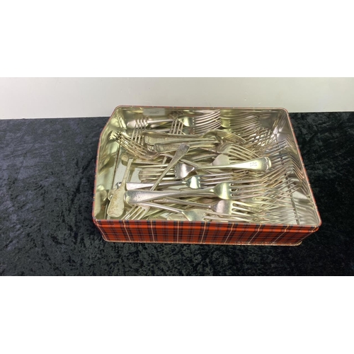 169 - A tray of silver plated cutlery including some by Walker and Hall