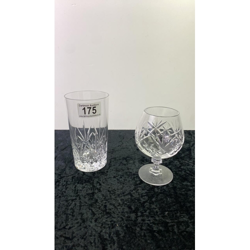 175 - 6 cut glass beakers along with 10 brandy glasses