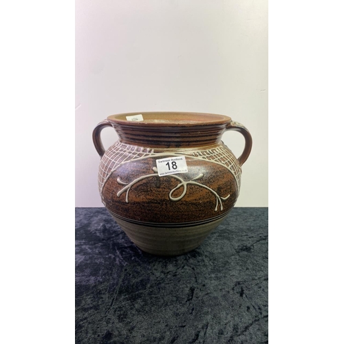 18 - Truro Pottery two handled pot, approx 23cm tall